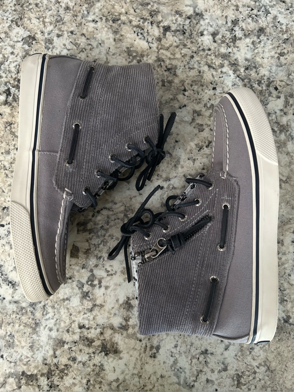 Sperry Gray Topsider High Top Corduroy Boat Shoes Sneakers Ankle Boots Size 7 - Picture 4 of 13